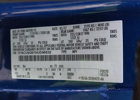 2017 Ford Escape Se from USA, damaged, VIN 1FMCU9G91HUD96532